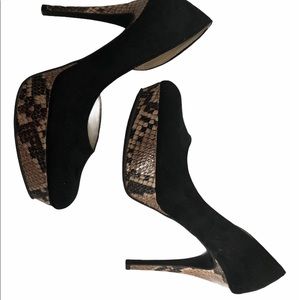Nine West Black Suede/Faux Snakeskin Platform Stilettos Size 8 NWOB